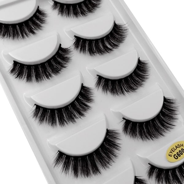 \"QD\" 5-pack Falska Ögonfransar - 3D Faux Mink - G600 Svart
