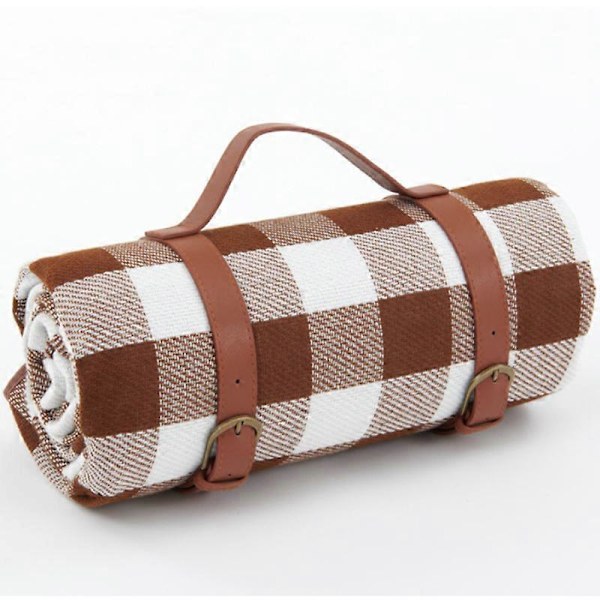 Piknikviltti, jossa vettähylkivä pohja, helppo kuljettaa_FO brown white 90x200