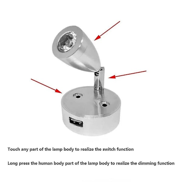 [QD]DC12v 24v RV Marin LED-läslampa Flexibel Vägglampa för Sovrumsdekoration RV-lampa med USB-laddare (Kallvitt B-Silver)