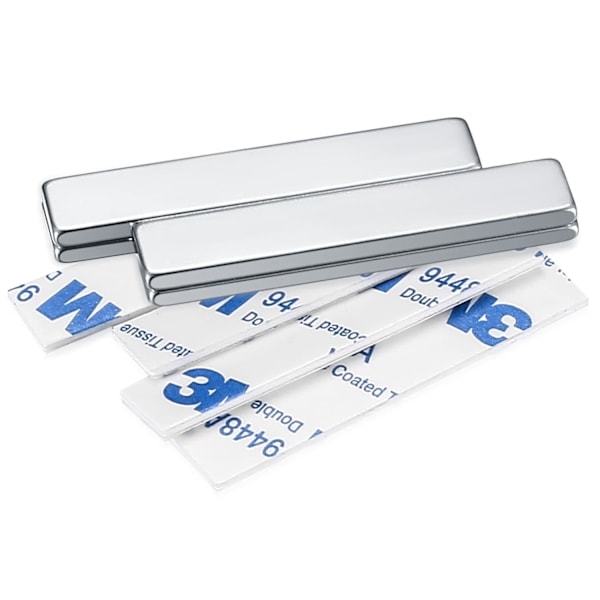 [QD] 4 stk. Neodymmagneter, 50x10x3 mm Super Rektangulære Magneter Magnetisk Lim, med 4 stk. dobbeltsidet tape