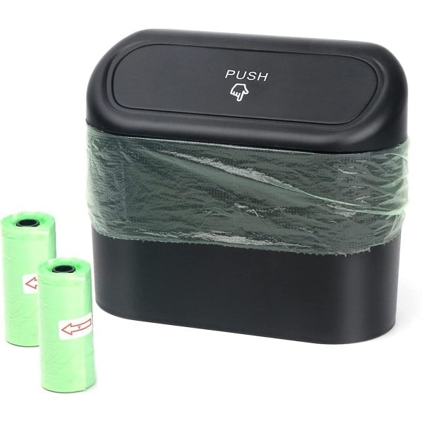 [QD] Bilpapperskorg, mini biltillbehör med lock och 40 st soppåsar, söt organizer, liten soptunna för förvaring och organisation (6.3x3.3x5.5 tum)