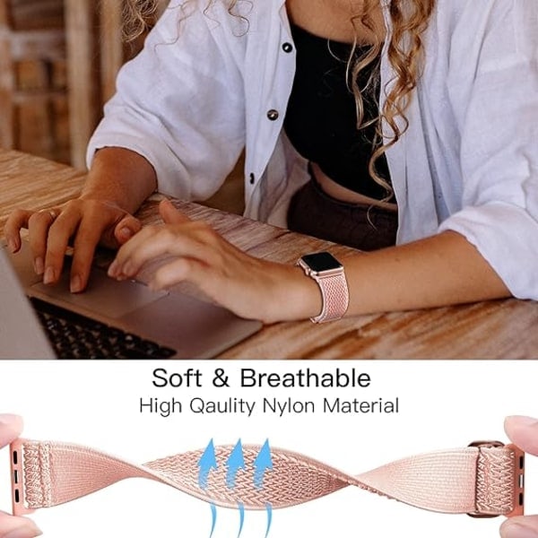 [QD] Elastiske bånd kompatible med Apple Watch-remme, strækbare solo loop bløde nylonremme erstatningsremme til kvinder mænd/A rosa/størrelse: 38/40/41mm