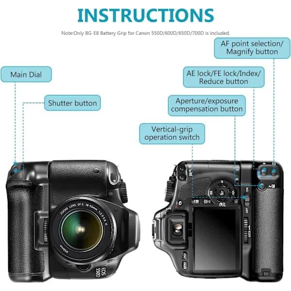 Batterigreb BG-E8 Erstatning for Canon EOS 550D 60