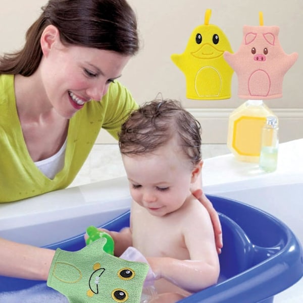 \"QD\" Set of 3 Baby Bath Mitts, Animal Design, Bath Time Fun, for Babies and Toddlers 0+ Months