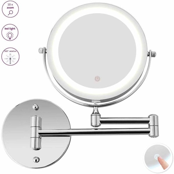 LED-belyst sminkspegel - 10x förstoring, belyst väggmonterad badrumsspegel, dubbelsidig flexibel svanhals, 360° rotation med USB-kabel[qu)