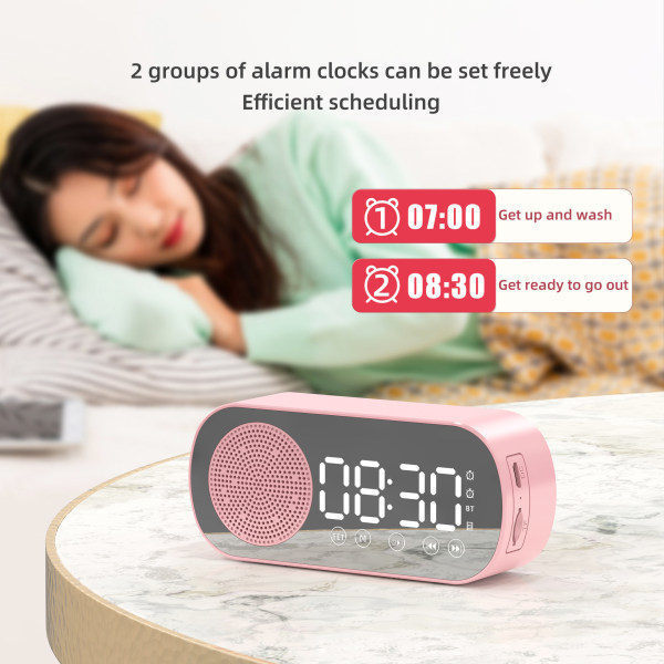\"QD\" Trådlös Bluetooth-högtalare HD-spegelklocka, intelligent subwooferbas, minihögtalare, vit