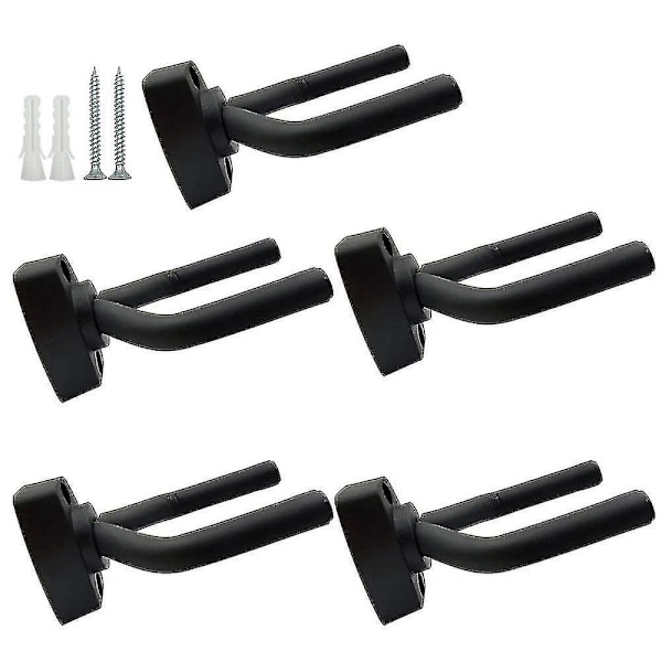 QD-5-pack svarta gitarrhängare väggfäste med skruvar, passar gitarrer