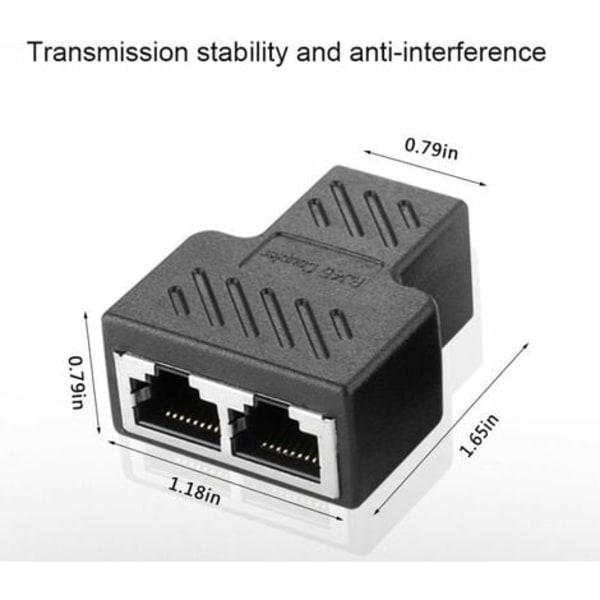 #QD#RJ45 CAT6 LAN 1 till 2 Ethernet Port Splitter Adapter Dubbel hona till hona portkoppling, 2-pack svart