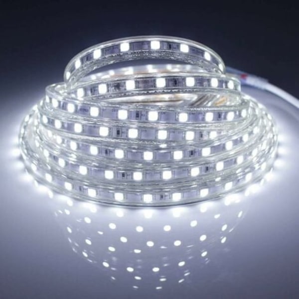 QQU-Komplett LED strip kit 10 meter 220V silikon vanntett IP68 kald hvit 6000°K SMD5050 60led/m