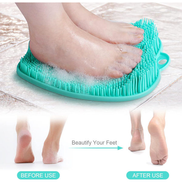 Fottvättare för duschen, silikonborste för fotrengöring, fotmassageplatta med halkfria sugproppar, fotvård avslappning green˜QD
