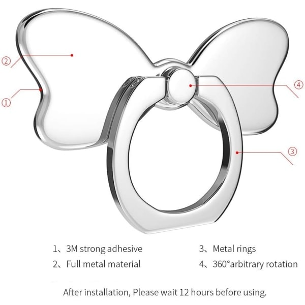 [QD] Metall Mobiltelefon Fingerring Stabilitet Hållare Baksida Stativ Hopvikbart Handgrepp Knopp Loop Bilfäste Hake Kickstand (Roséguld)