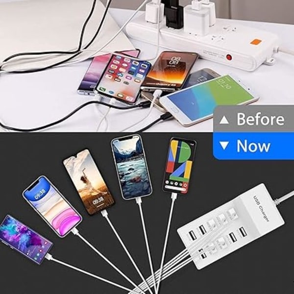QD-USB-lader, 10-porters USB-uttak, multiport USB hurtiglading