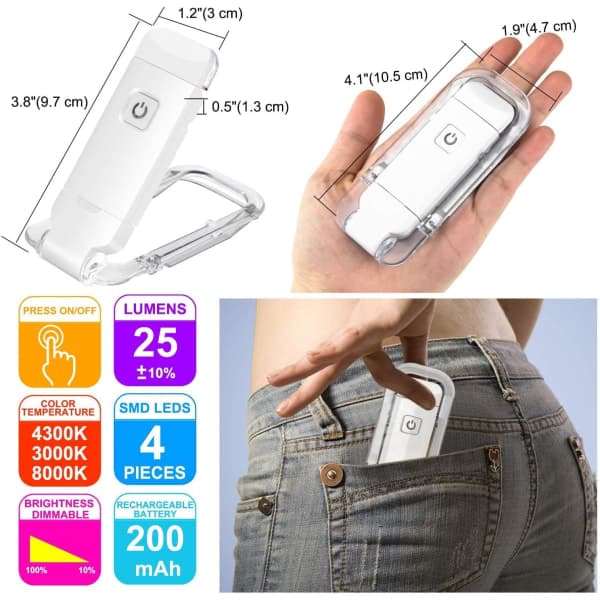 Book Light, USB Rechargeable Reading Light, 3 Brightness Levels_QF