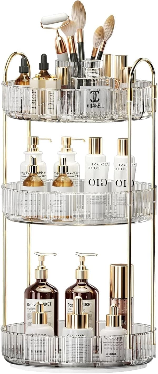 Makeup Organizer - 2 or 3 Drawers Makeup Storage 360° Rotating Makeup Stand Organizer Makeup Tools White white 3 våningar