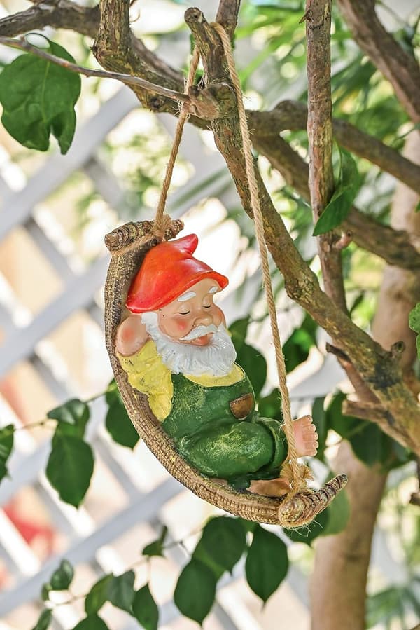 GNOME Outdoor Garden Statue, Lying Dwarf with Hammock Statue, GNO