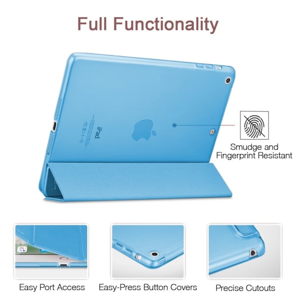 [QD] Älykäs suojakotelo yhteensopiva iPad Air 2:n kanssa, Läpinäkyvä Mattapintainen Magneettinen Takakuori Auto Sleep/Wake-toiminnolla - sininen
