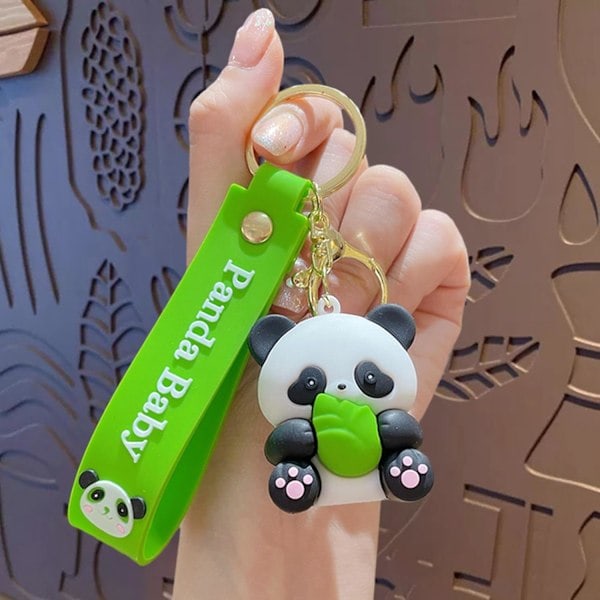 \"QD\" Panda Nyckelring, Tecknad Panda Nyckelring | Kreativa Väskor Dockhänge Bilnyckelhänge - PVC Bilhänge, Sött Tecknat Djur, Panda A