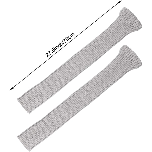 2 par lange vinterbenvarmere for kvinner - Stilige heklede mansjetter for jenter, strikket for støvler, grå og svart_QU Gray + black