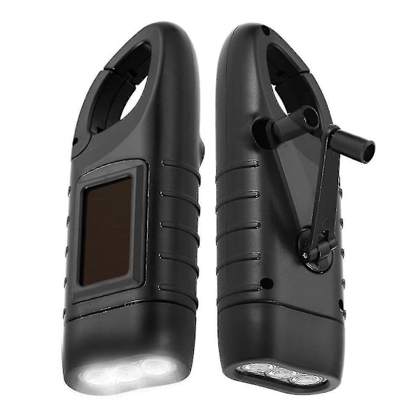 2-pack - Dynamoficklampa med Solceller - Dynamo Ficklampa Svart Black 1-Pack