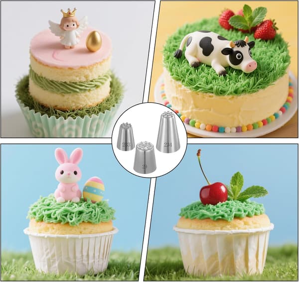 3 stk. gress-tyller, glasur-dekoreringstyller i rustfritt stål for cupcakes, kaker og DIY-baking, 233 234 29