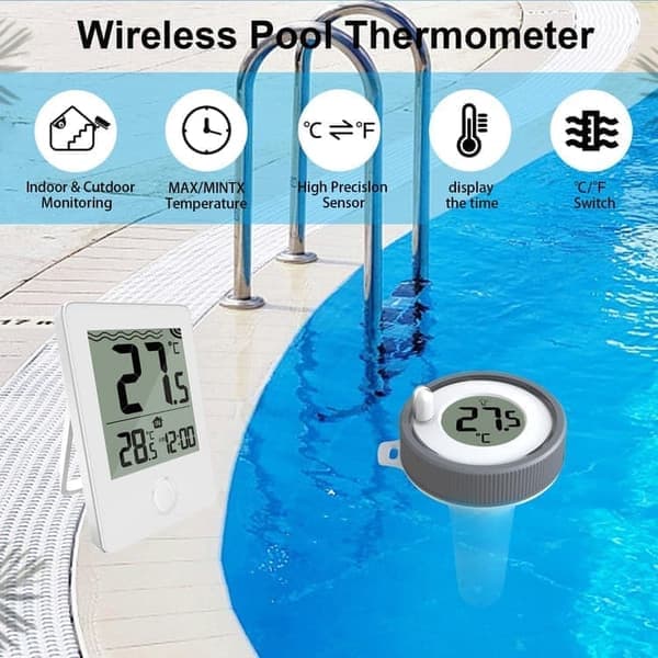 Trådløst Flydende Pooltermometer med LED-display, Vandtæt IPX8 - Til Pool & Spa
