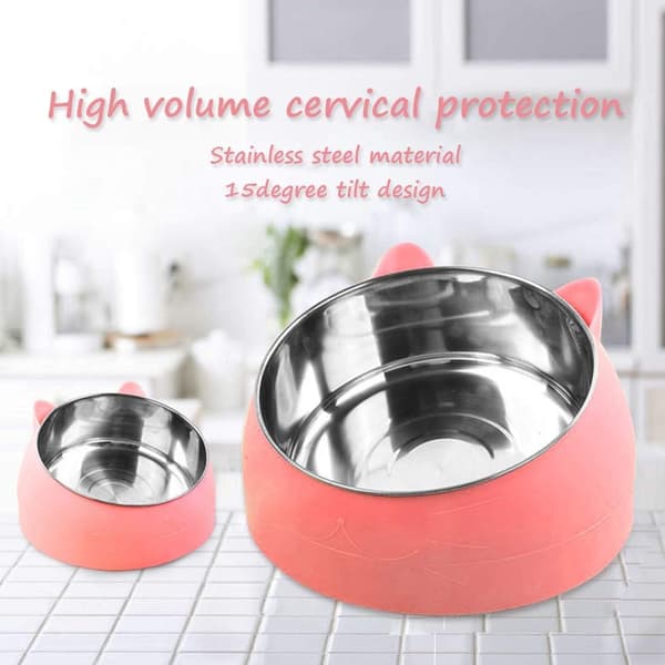 Cat Food Bowl Elevated Dog Bowl Non-slip, 15° Tilted Platform, Removable pink