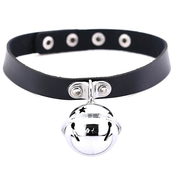 Gothic Choker Säädettävä Iso Kello Choker Piiika Panta Sormus PU Nahka Kaulakoru