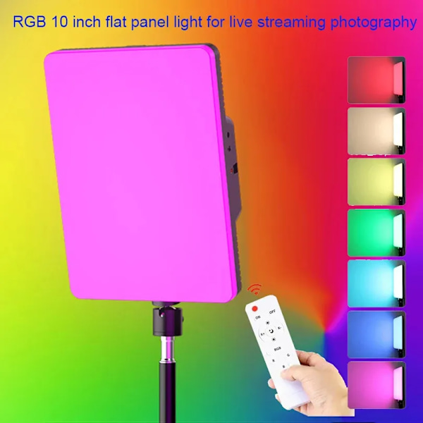 QD+10 tommer RGB LED Fotografi Video Lyspanel Belysning Po Studio Lampe Kit Fjernbetjening Til Optagelse Live Streaming Tripod Stativ 241225
