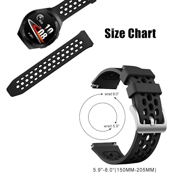 \"QD\" Rem til Huawei Watch GT2e, Sport Vandtæt Blød Silikone Udskiftningsrem Armbånd Sort-sort