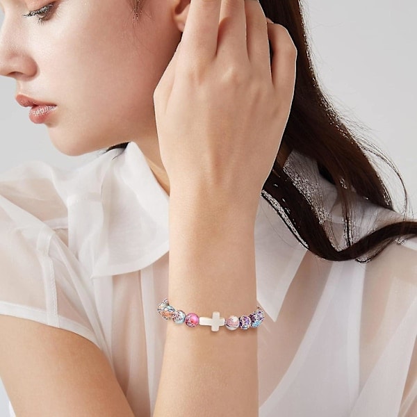 Kristne armbånd til kvinder Korsarmbånd til religiøse kvinder og piger Påske Katolske Naturstensarmbånd Kristne smykker Tro Nadver Dåb