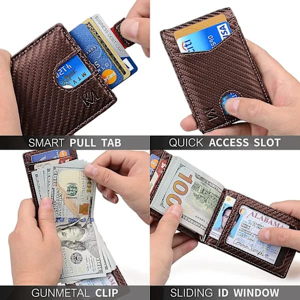 Men's Leather RFID Blocking Wallet Credit Card Holder Billfold Front Pocket Thin Wallet