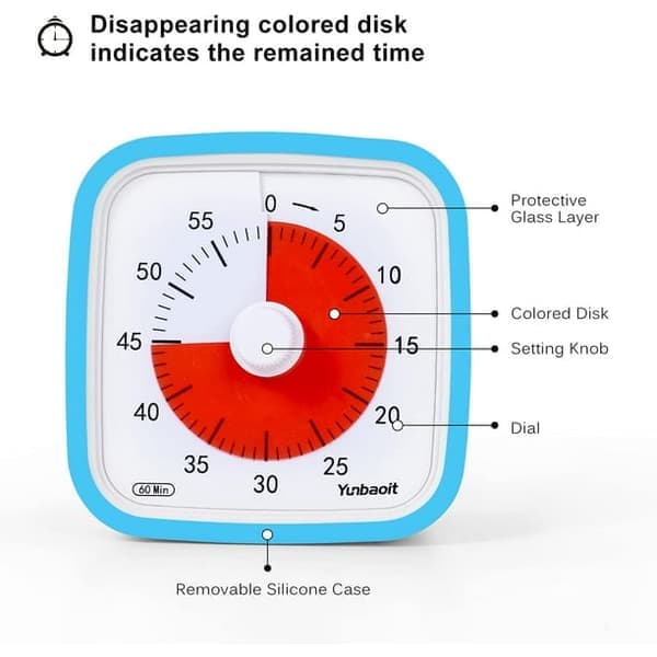 Vekkerklokke/timer/tidsstyring, egnet for studier, matlaging, manuell visuell timer (blå)