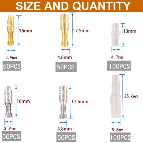 Ringkabelsko Kabelsko Runde Bullet Connectors Kit 400 stk, 3,9 mm