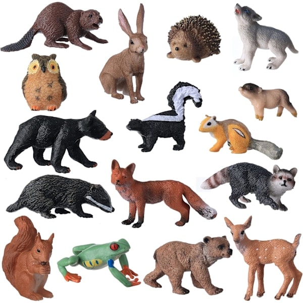 \"QD\" Dyrefigurer for barn, 16 stk. realistiske skogsdyr, figurer, pedagogiske leker for vitenskapsprosjekter, kakefestdekorasjon