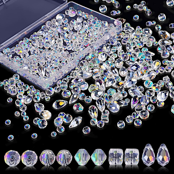 \"QD\" 600 pcs Glass Beads for Jewelry Making, Assorted Crystal Round Beads with Box - 4/6/8mm, AB Color
