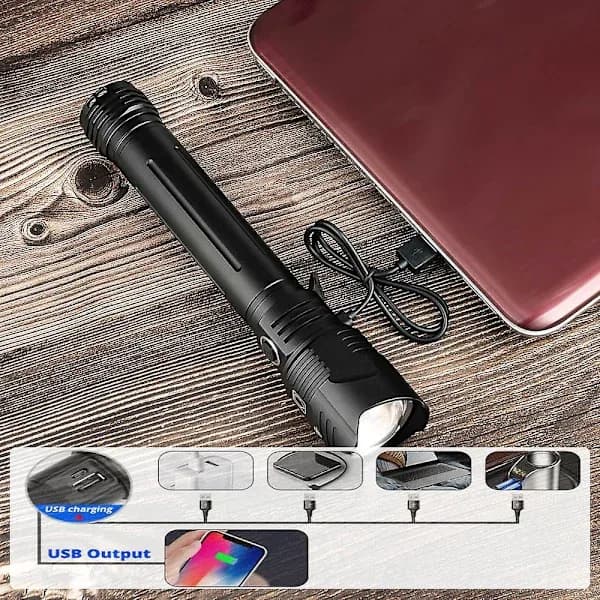 QU-Xhp160 Tehokas LED-taskulamppu USB-lataus Zoom-taskulamppu Ipx6 Vedenpitävä Taskulamppu Valo Läpi 26650/18,A