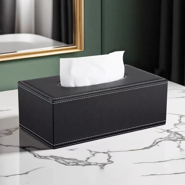 Rektangulær Servietboks-holder, PU-læder med magnetisk bund, til hjemmekontor, hotel, restaurant, sort 24 x 12 x 9 cm