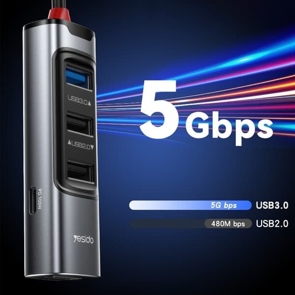 \"QD\" USB + USB-C Hub -sovitinmuunnin USB 3.0 + 3xUSB 2.0 + PD 100W