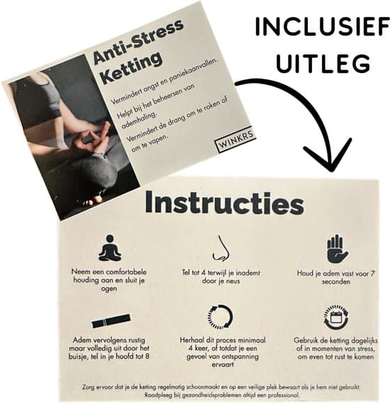 Åndedrætshalskæde til angstlindring, mindful åndedrætsværktøj til rygestop, vedhæng til stress- og paniklindring til mænd og kvinder, sort