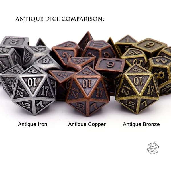 Antik Kopparmetall DND Tärningsset 7 Tärningar Polyedriska D&D Tärningar för TTRPG Dungeons and Dragons Present