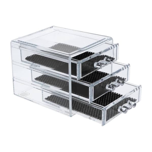 Transparent smykkeskrin med 3 skuffer