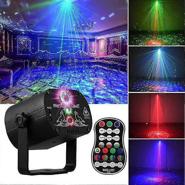 DJ Disco Scenelys, LED Lydaktivert Lys RGB Flash Strobe Projektor med Fjernkontroll