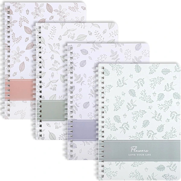 A5 Spiralblock 4-pack, 120 linjerade sidor - Blomdesign