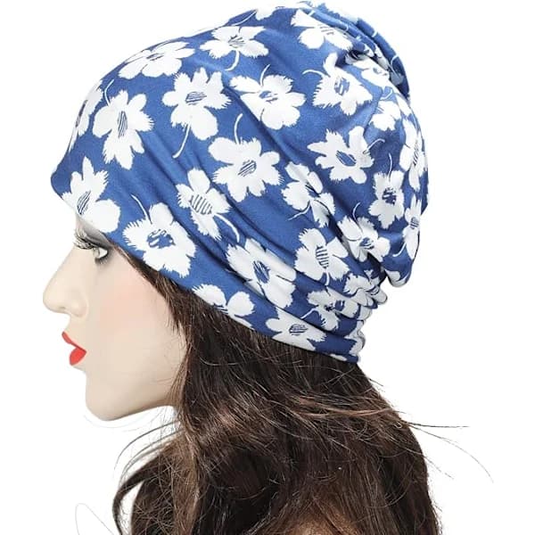 Dam Sommar Tunn Mössa Hatt Blommig Lätt Slouchy Mössa, Blå