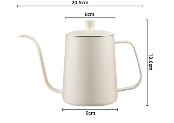 Hældekande med svanehals i rustfrit stål til kaffe og te med låg og lang tud til hjemmebrygning 600 ml Creme