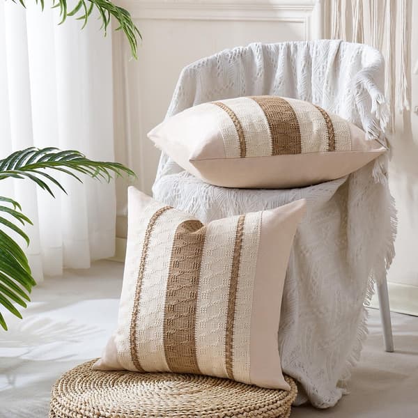 Boho Dekorativa Kuddfodral Set om 2, Texturerade Vävd Bomull Linne Kuddfodral för Soffa Sovrum Vardagsrum, Brun 40 x 40 cm