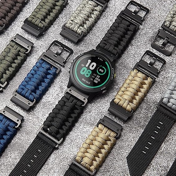 [QD] Kompatibel med Garmin Watch Strap 22mm, Heavy-Duty Flettet Nylon Sportsudskiftningsrem Passer til Forerunner/Instinct/Fenix/Descent Sort