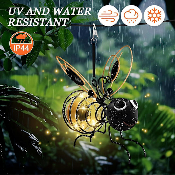2-pack Hängande Bi Solar Lampor Clip-on Vattentäta Solar Trädgårdslampor med Fjädrar, Trädgårdsdekorationer för Uteplats Balkong Lusthus_FO