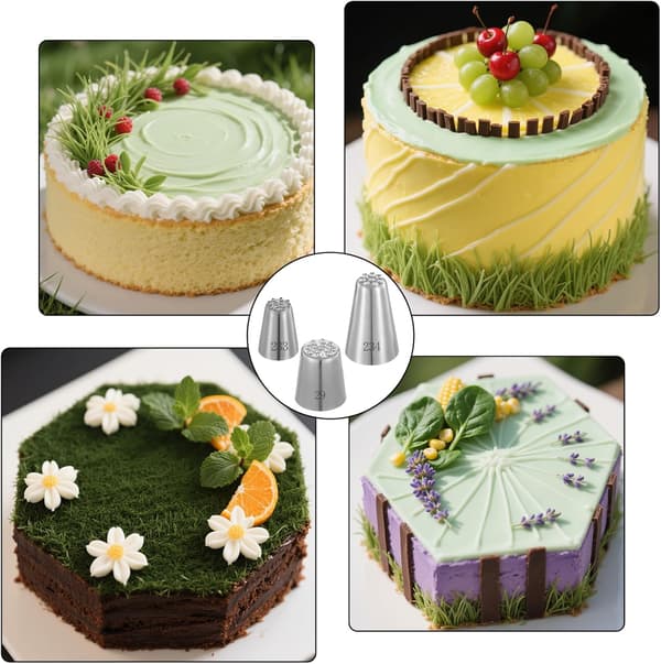3 stk. gress-tyller, glasur-dekoreringstyller i rustfritt stål for cupcakes, kaker og DIY-baking, 233 234 29