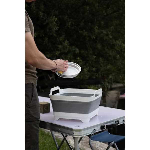 8,5 liters hopfällbart handfat i polypropen/TPR - Längd 30,5 cm - Bredd 30 cm - Höjd 20 cm (utfälld) - 7 cm (ihopfälld) (Grå)